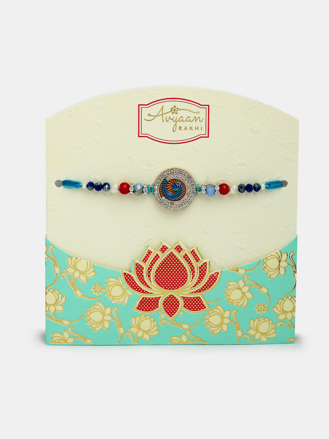 NVR Women & Men Set of 2 Blue Kundan-Studded & Beaded Bhaiya Bhabhi Rakhi With Roli Chawal & Chocolate | Swadesiicart