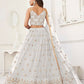 Aastha Fashion Off White Butterfly Net Tone To Tone Thread Work And Sandwich Sequence Work Embroidery Wedding Wear Lehenga Choli