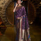 Vishnu Weaves Women's Wine Paithani Silk Zari Woven Saree with Unstitched Blouse - Swadesiicart