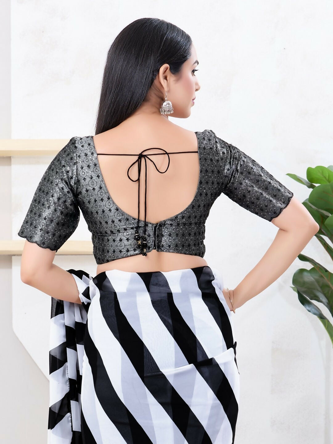 Joban Fashion Black Tissue Elbow Sleeveless Back Open Blouse - Swadesiicart