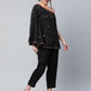Ahalyaa Women Black Crepe Printed Top with Trouser Set | Swadesiicart