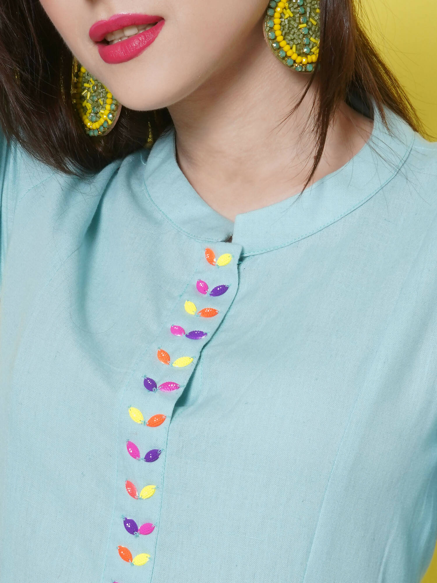 Women Republic Light Blue Cotton Kurta Set | Swadesiicart