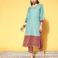 Ahalyaa Women's Teal Cotton Blend Digital Printed Kurta Pant Set | Swadesiicart