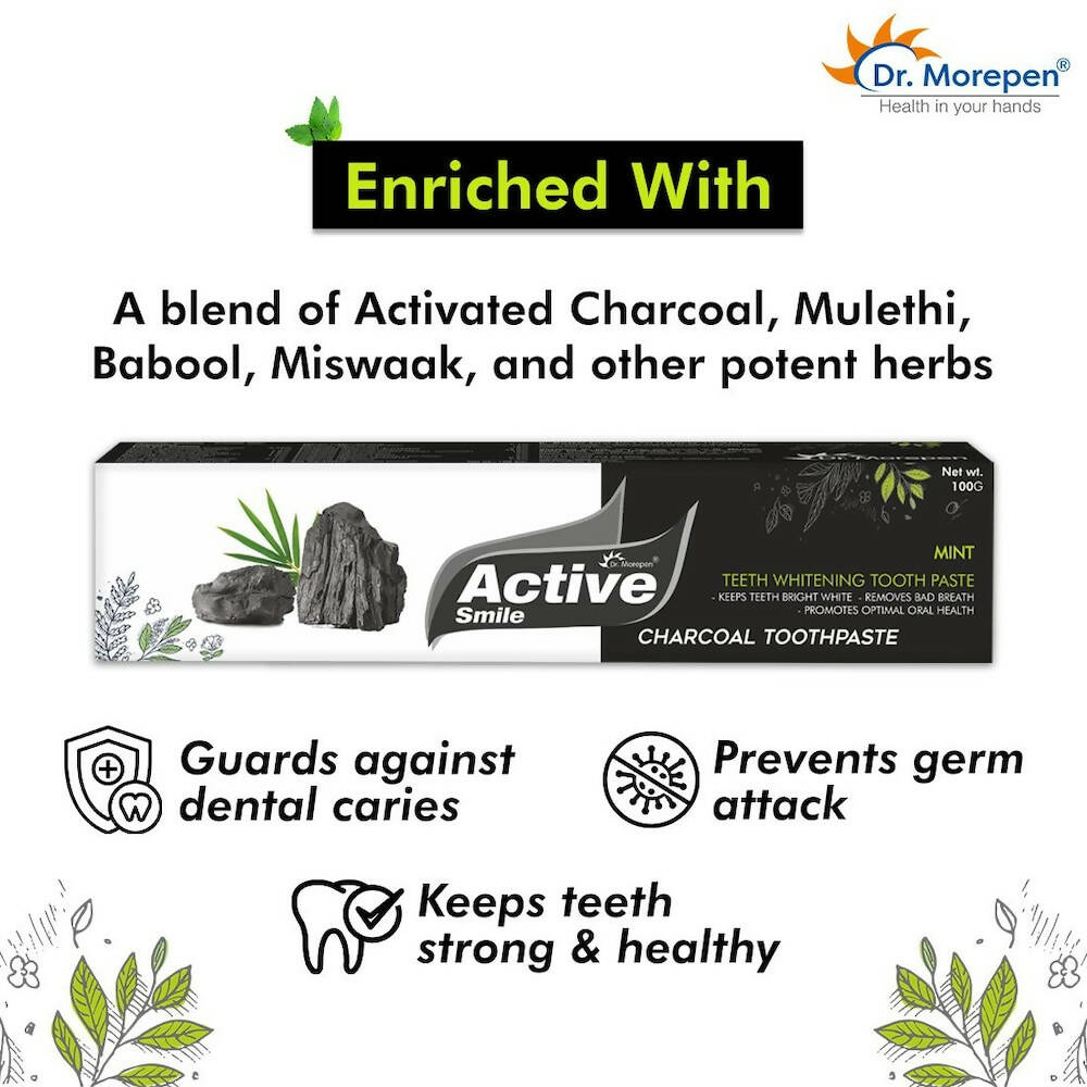 Dr. Morepen Active Smile Charcoal Toothpaste for Teeth Whitening & Bad Breath Removal - Swadesiicart
