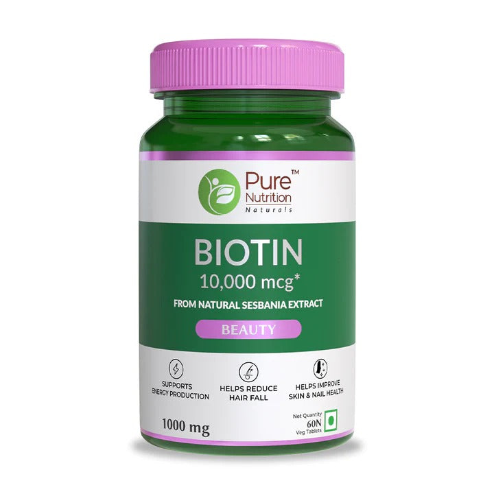 Pure Nutrition Biotin 10,000mcg from Natural Sesbania Extract Veg Tablets - Swadesiicart