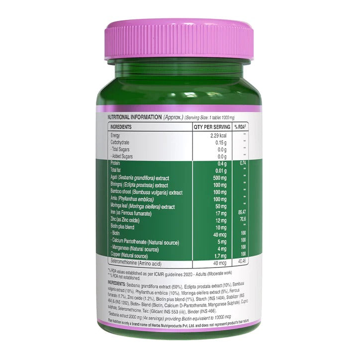 Pure Nutrition Biotin 10,000mcg from Natural Sesbania Extract Veg Tablets - Swadesiicart