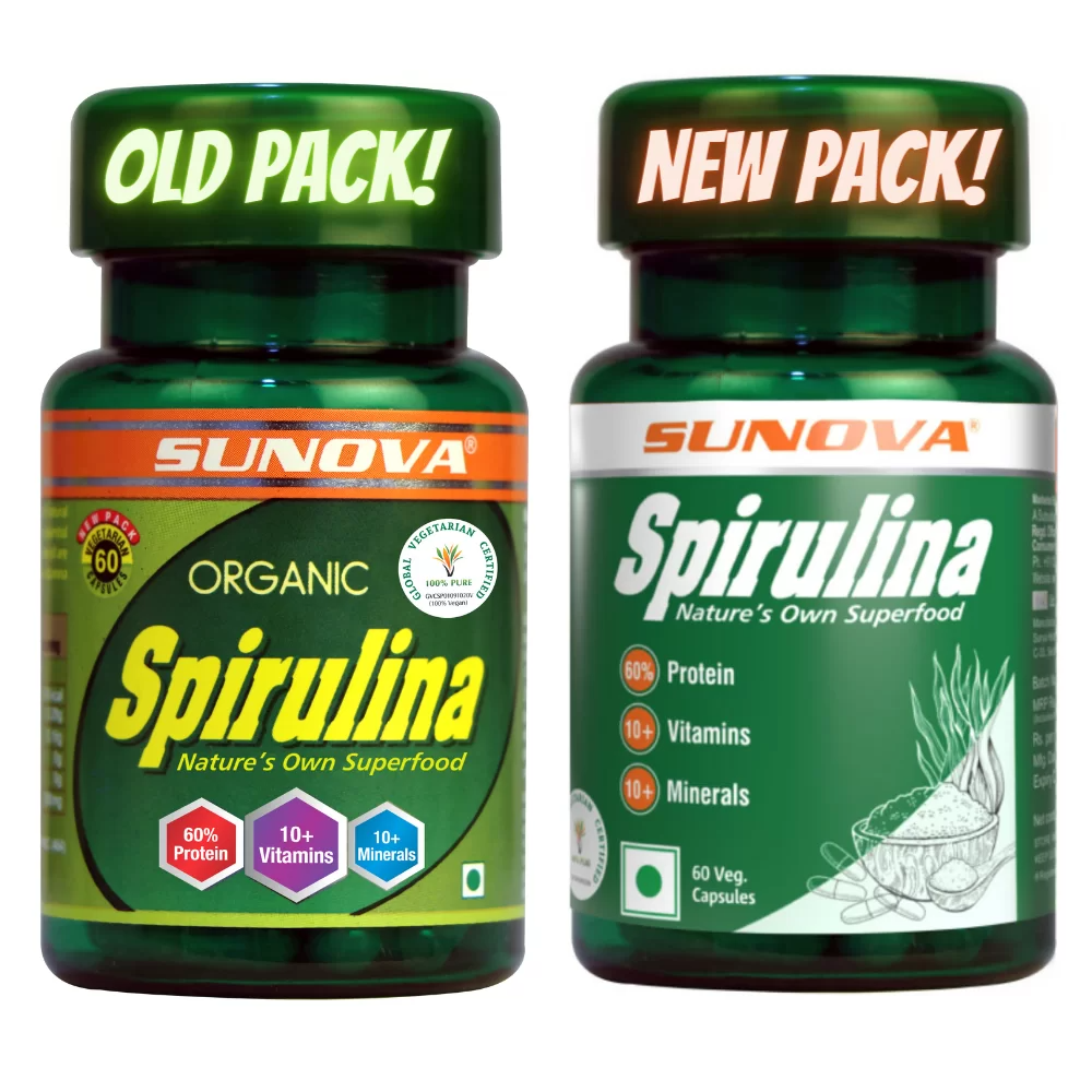 Sunova Organic Spirulina 60 Capsules - Swadesiicart