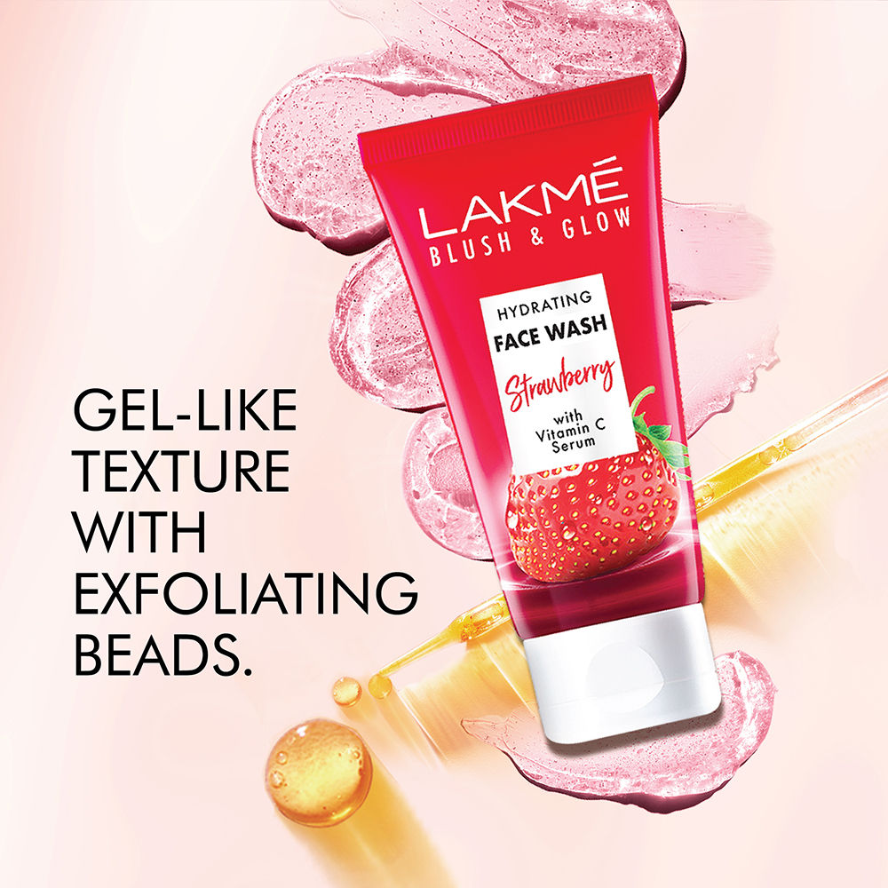 Lakme Blush & Glow Strawberry Freshness Gel Face Wash With Vitamin C Serum - Swadesiicart