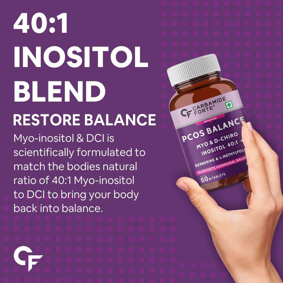 Carbamide Forte PCOS Support Tablets with Myo-Inositol to D-Chiro-Inositol 40:1 - Swadesiicart