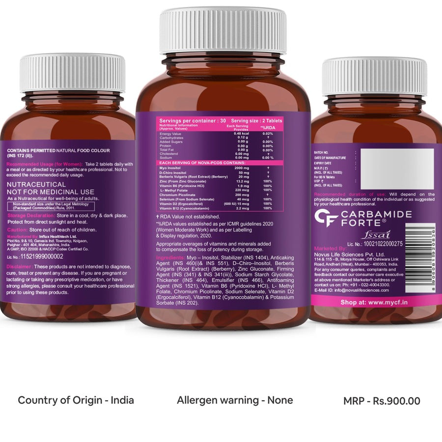 Carbamide Forte PCOS Support Tablets with Myo-Inositol to D-Chiro-Inositol 40:1 - Swadesiicart