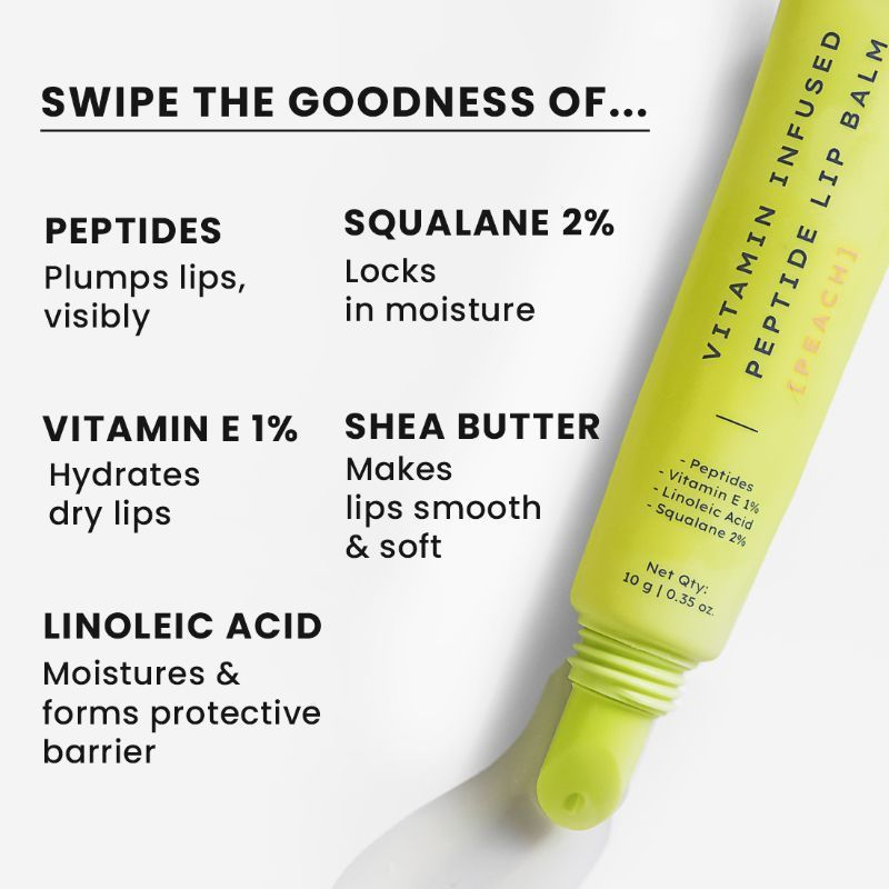 Hyphen By Kriti Sanon Vitamin Infused Peptide Lip Balm - Peach For Dry & Chapped Lips, Hydrating & Moisturizing Balm - Swadesiicart