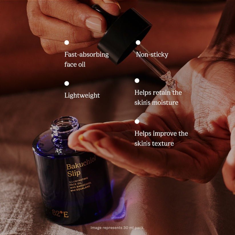 82°E By Deepika Padukone Bakuchiol Slip Illuminating Face Oil, Non-Sticky, For all skin types | Swadesiicart