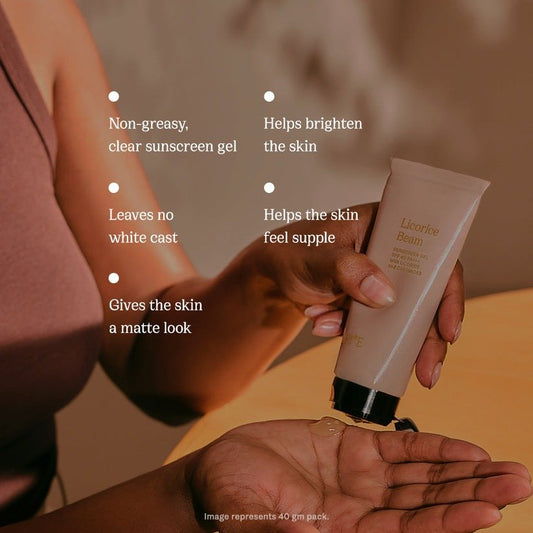 82°E By Deepika Padukone Licorice Beam SPF 40 PA+++ Sunscreen Gel With Licorice and Ceramides, UVA/UBA | Swadesiicart