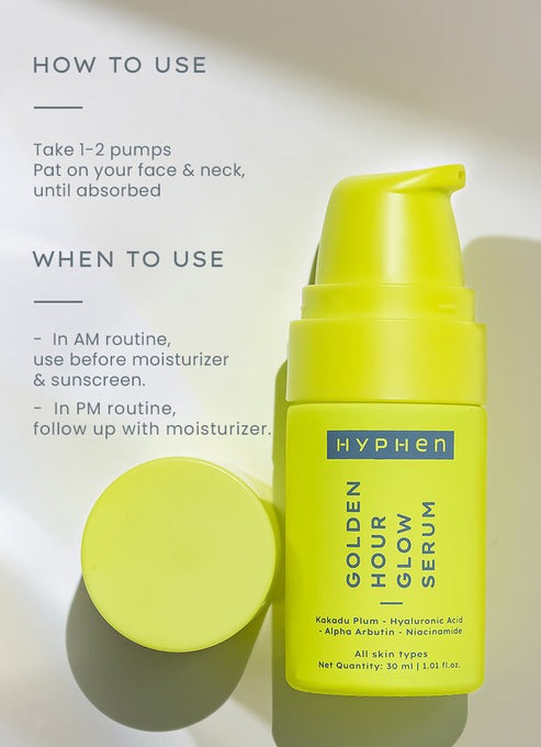 Hyphen By Kriti Sanon Golden Hour Glow Serum With Niacinamide, Alpha Arbutin, Hyaluronic Acid & Kakadu Plum, For Men & Women | Swadesiicart