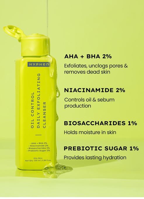 Hyphen By Kriti Sanon Oil Control Daily Cleanser, 2% AHA + BHA Salicylic Acid Face Wash, Deep Cleanses & Removes Dirt, For Men & Women - Swadesiicart