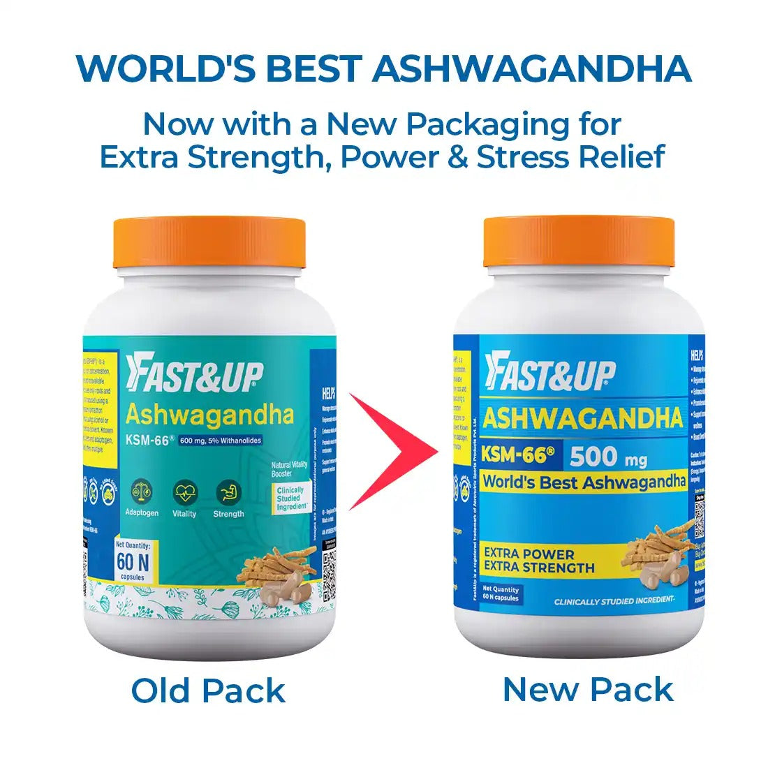 Fast&Up Ashwagandha KSM-66 600mg Capsules - Unflavored - Swadesiicart