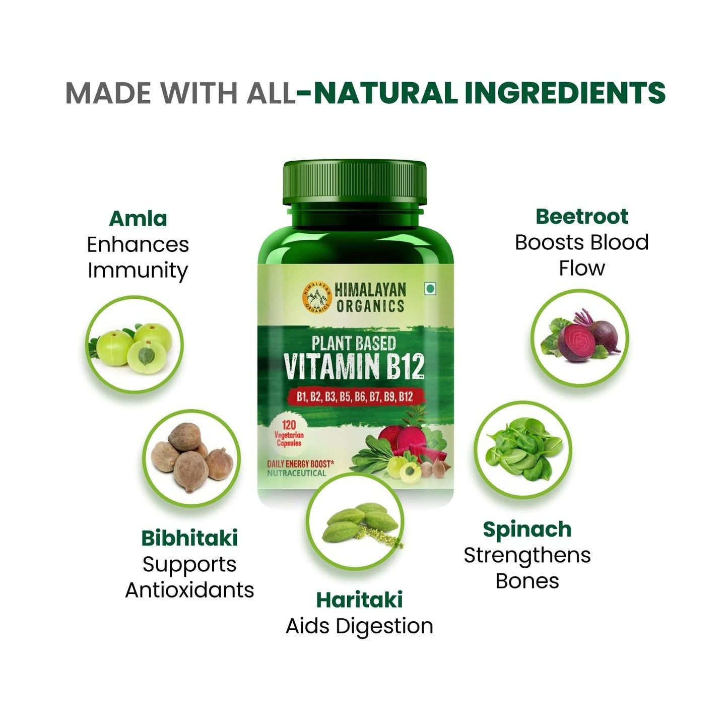 Himalayan Organics Organic B12 500mg Vegetarian Capsules - Swadesiicart