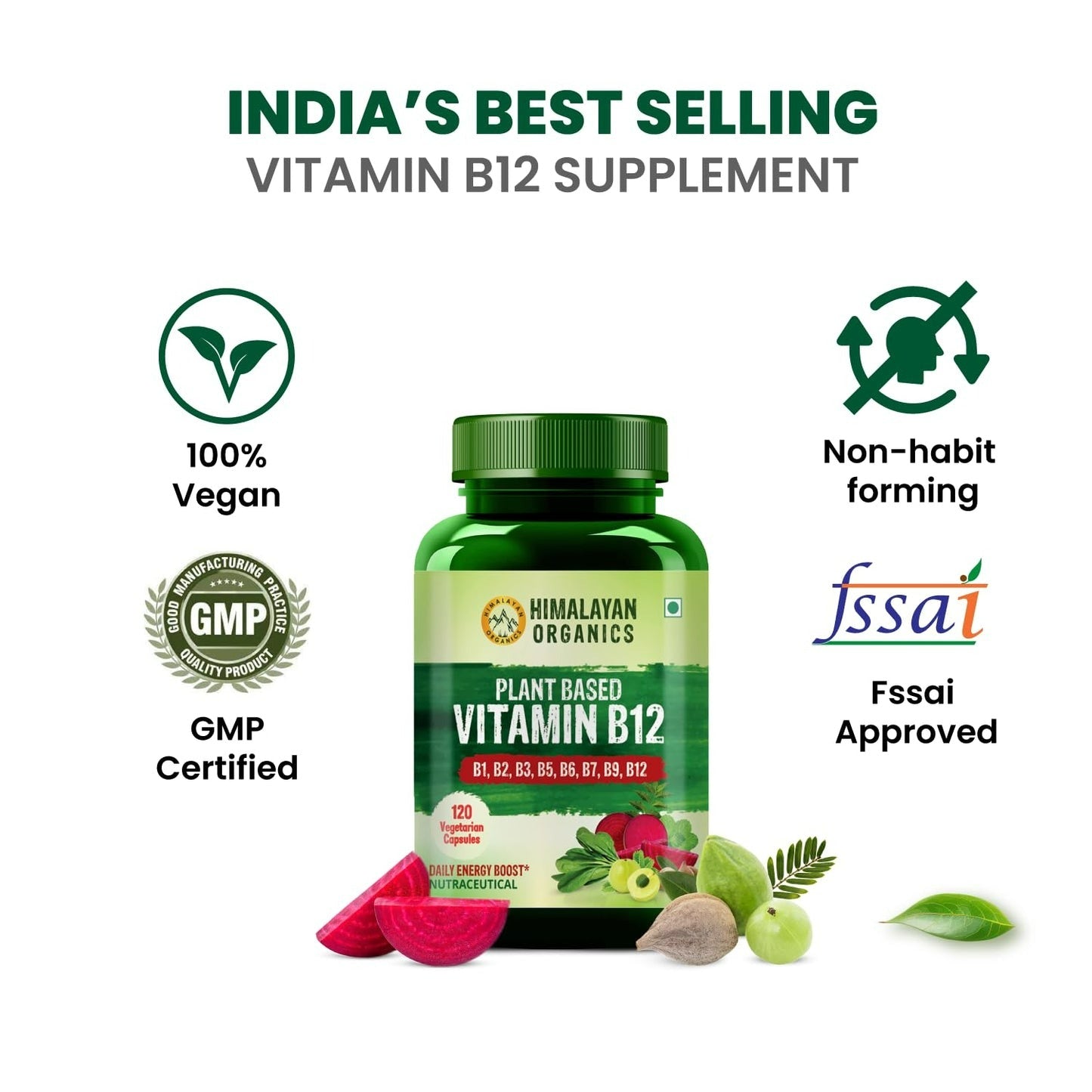 Himalayan Organics Organic B12 500mg Vegetarian Capsules - Swadesiicart