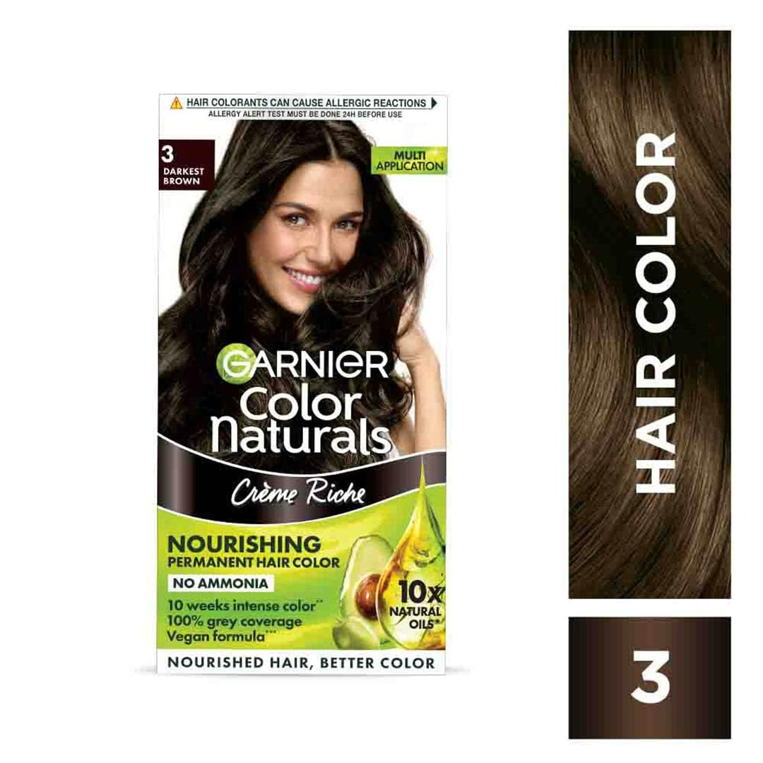Garnier Color Naturals Creme Riche Hair Color, Shade 3 Darkest Brown - Swadesiicart