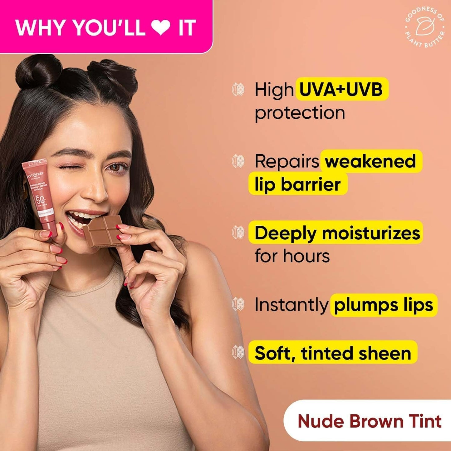 Dot & Key Barrier Repair Ceramide & Peptide SPF 50 PA+++, UVA+UVB Lip Balm - Warm Nude - Swadesiicart