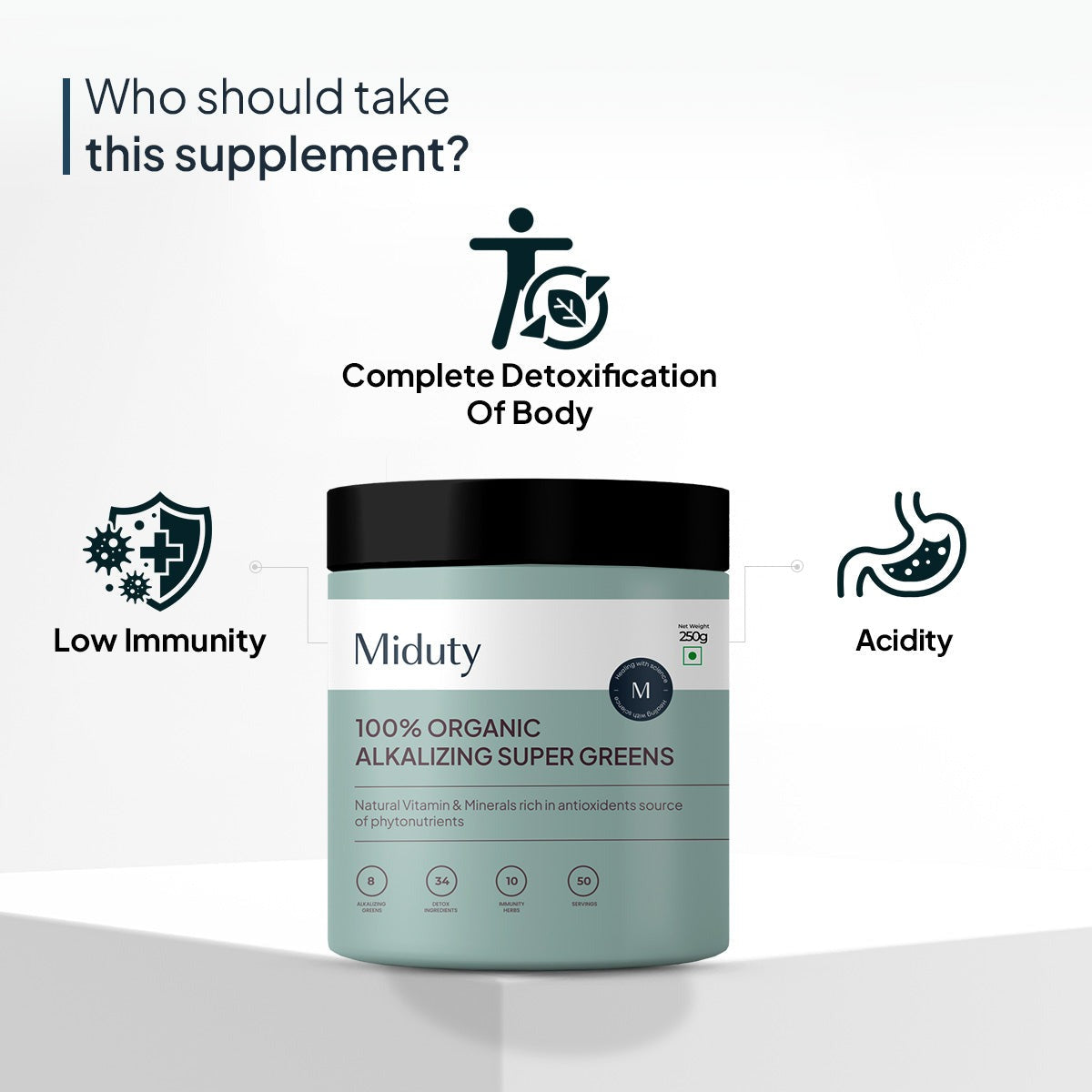 Miduty by Palak Notes 100% Organic Alkalizing Super Greens Powder | Swadesiicart