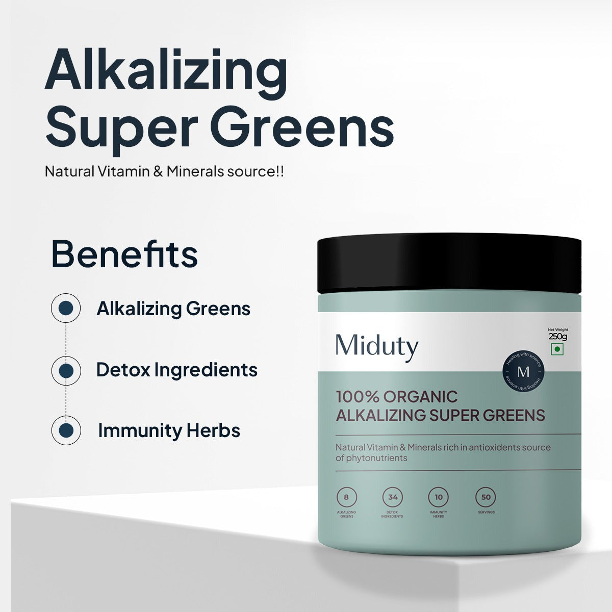 Miduty by Palak Notes 100% Organic Alkalizing Super Greens Powder | Swadesiicart