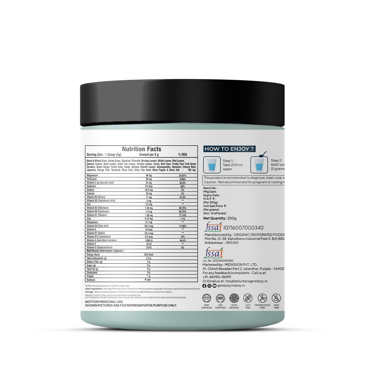 Miduty by Palak Notes 100% Organic Alkalizing Super Greens Powder | Swadesiicart