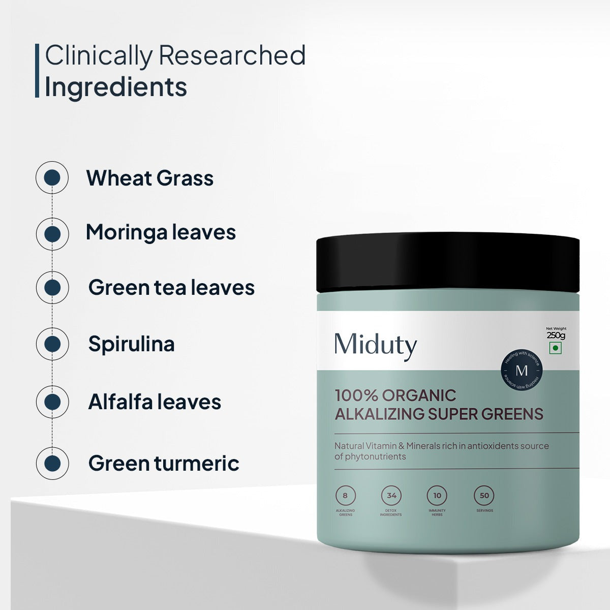 Miduty by Palak Notes 100% Organic Alkalizing Super Greens Powder | Swadesiicart