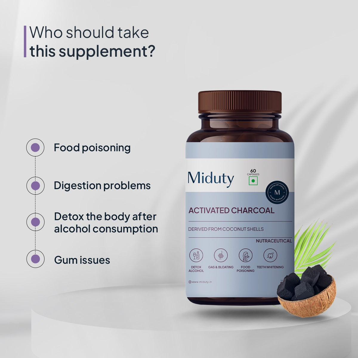 Miduty by Palak Notes Activated Charcoal Capsules - Swadesiicart
