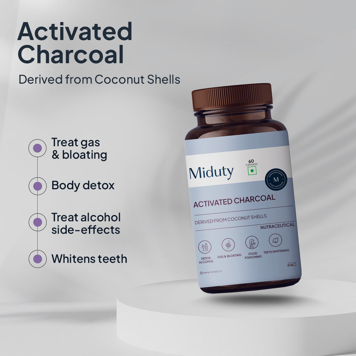 Miduty by Palak Notes Activated Charcoal Capsules - Swadesiicart