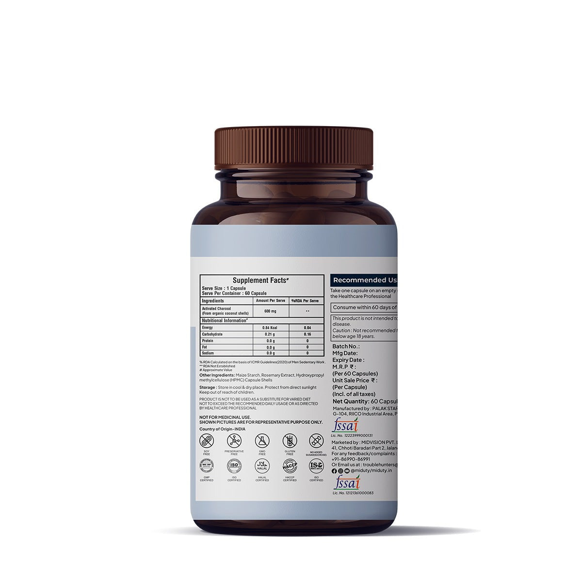 Miduty by Palak Notes Activated Charcoal Capsules - Swadesiicart