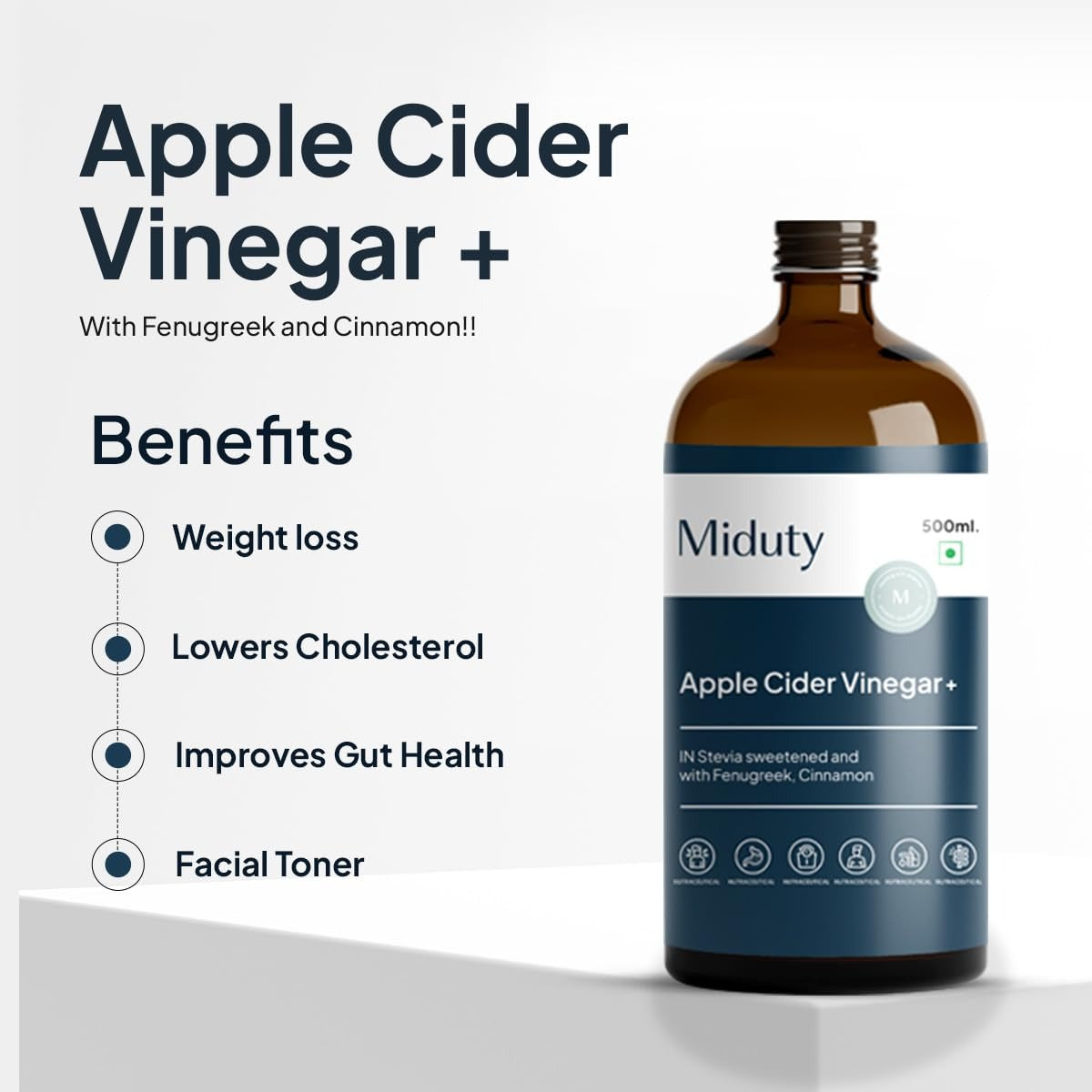 Miduty by Palak Notes Apple Cider Vinegar Stevia sweetened With Fenugreek Cinnamon - Swadesiicart