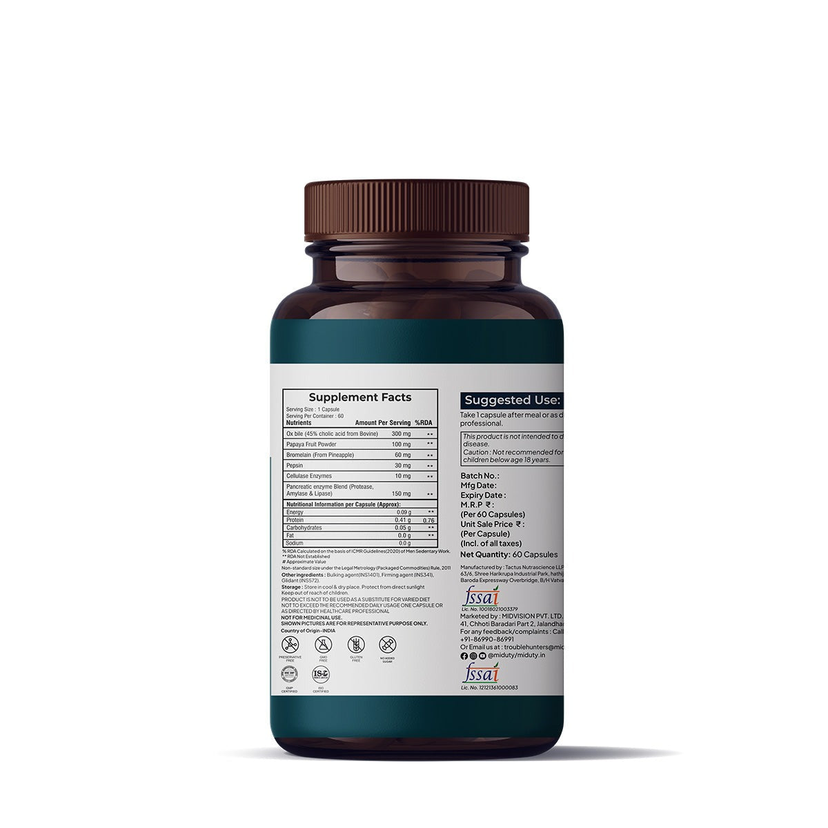 Miduty by Palak Notes Digest Fat Bila Salts Capsules - Swadesiicart