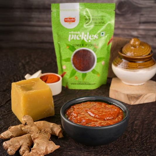 Vellanki Foods Ginger Pickle Without Garlic | Pure Andhra Adrak Achaar (Jain-Friendly)
