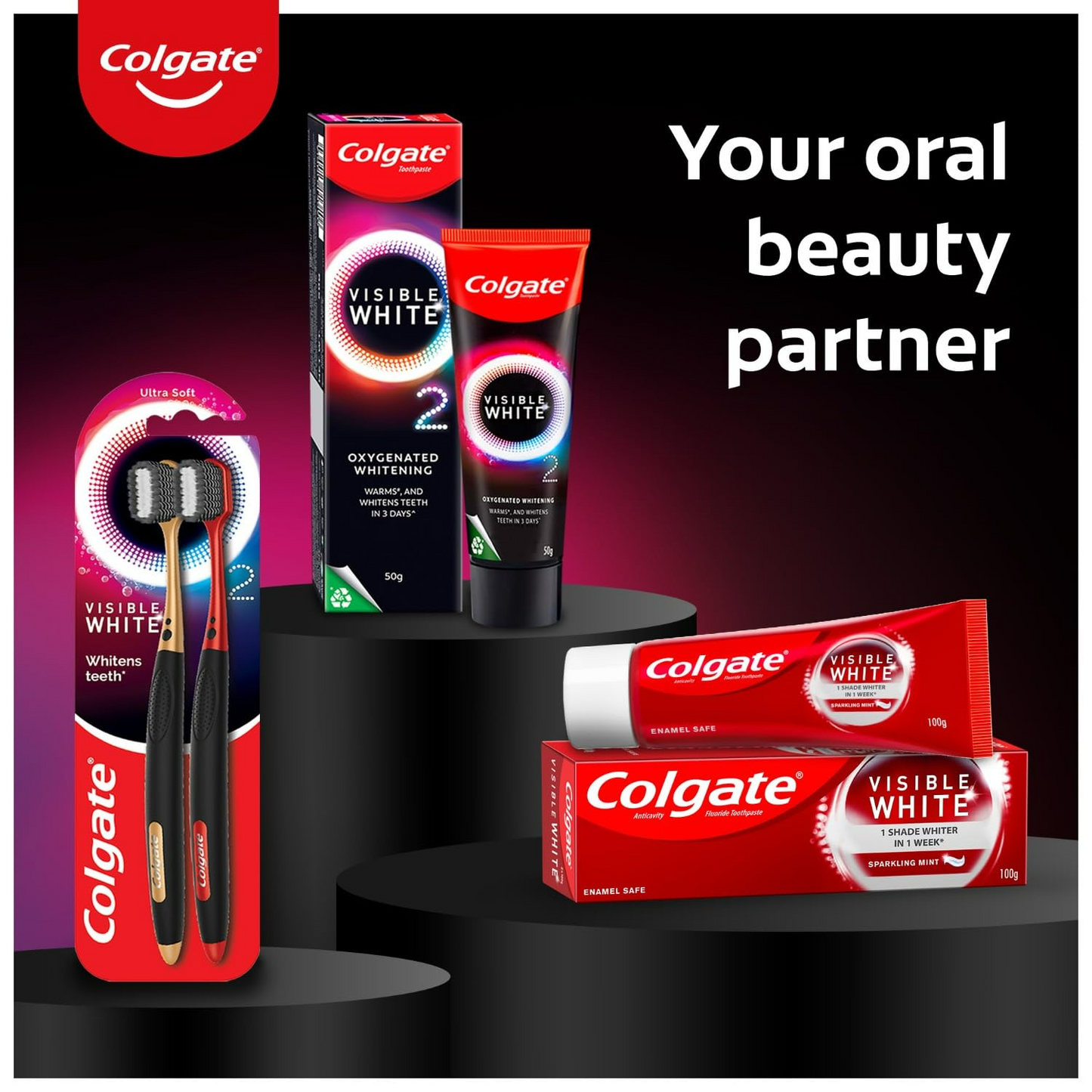 Colgate Visible White O2 Teeth Whitening Toothpaste with Peppermint Sparkle - Swadesiicart