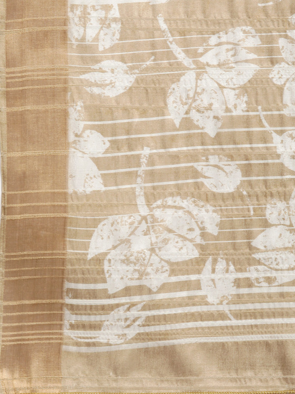 Beige Silk Blend Digital Print Floral Saree with Unstitched Blouse - Hiral Fashion | Swadesiicart