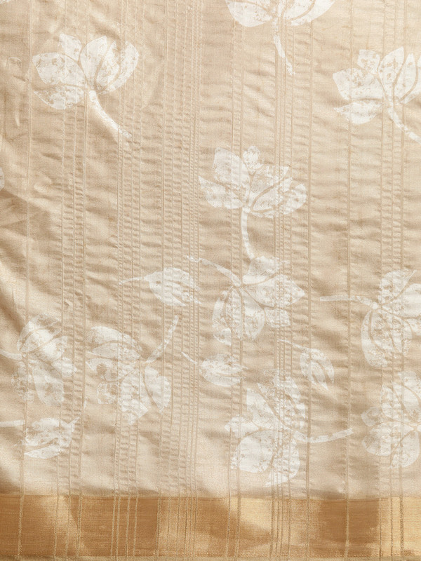 Beige Silk Blend Digital Print Floral Saree with Unstitched Blouse - Hiral Fashion | Swadesiicart
