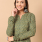 FIORRA Women's Floral Printed Green Cotton A-Line Kurta - Swadesiicart