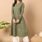 FIORRA Women's Floral Printed Green Cotton A-Line Kurta - Swadesiicart