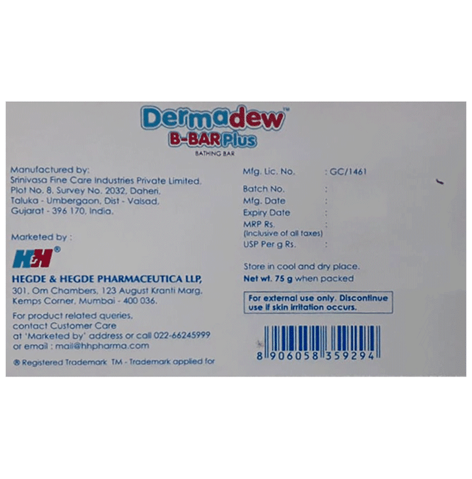 Dermadew B-Bar Plus Bathing Bar pH 5.5 - Swadesiicart