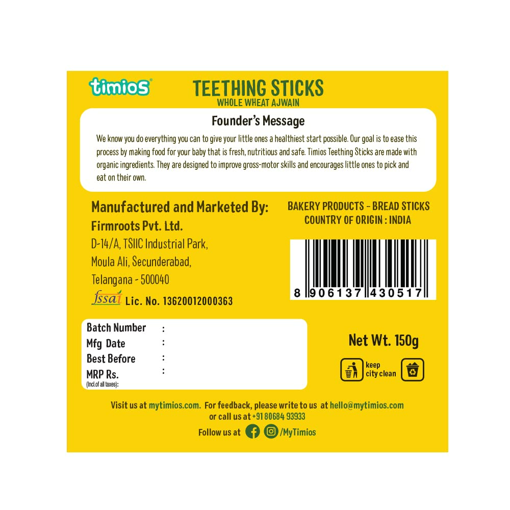 Timios Whole Wheat Ajwain Teething sticks - Swadesiicart