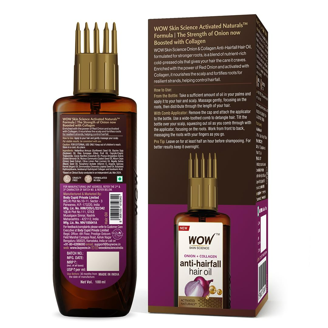 Wow Skin Science Onion & Collagen Anti-Hairfall Hair Oil - Swadesiicart