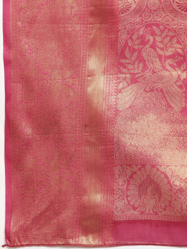 Mustard Brocade Zari Woven Floral Saree with Unstitched Blouse - Hiral Fashion | Swadesiicart