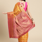 Mustard Brocade Zari Woven Floral Saree with Unstitched Blouse - Hiral Fashion | Swadesiicart