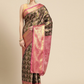 Black Brocade Zari Woven Floral Saree with Unstitched Blouse - Hiral Fashion | Swadesiicart