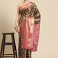 Black Brocade Zari Woven Floral Saree with Unstitched Blouse - Hiral Fashion | Swadesiicart