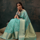 Turquoise Kota Doria Embroidered Floral Saree with Unstitched Blouse - Hiral Fashion | Swadesiicart