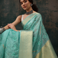 Turquoise Kota Doria Embroidered Floral Saree with Unstitched Blouse - Hiral Fashion | Swadesiicart