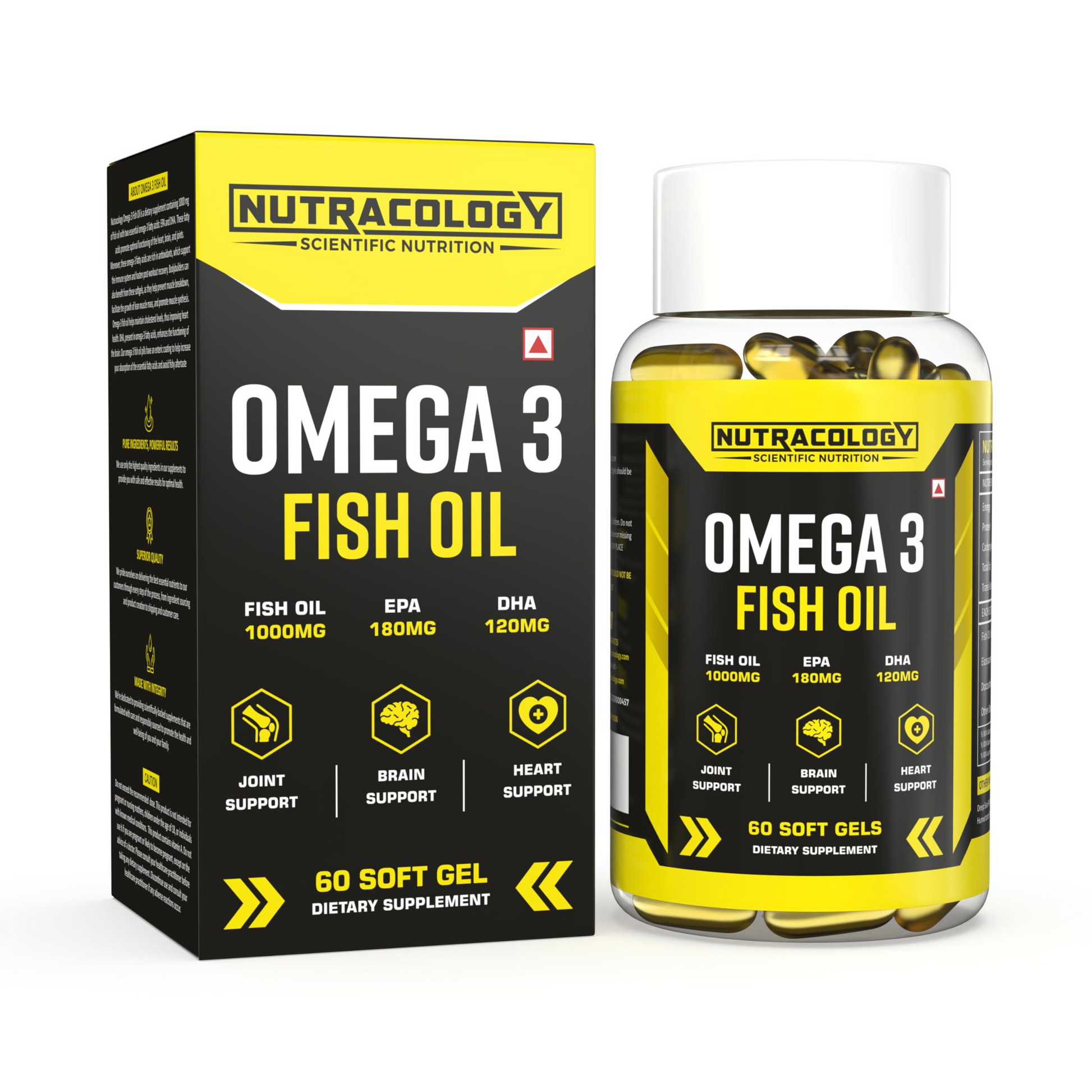 Nutracology Omega 3 Fish Oil 1000mg Capsules with Fish oil EPA + DHA Enriched Sofgels - Vanalaya and Nutracology