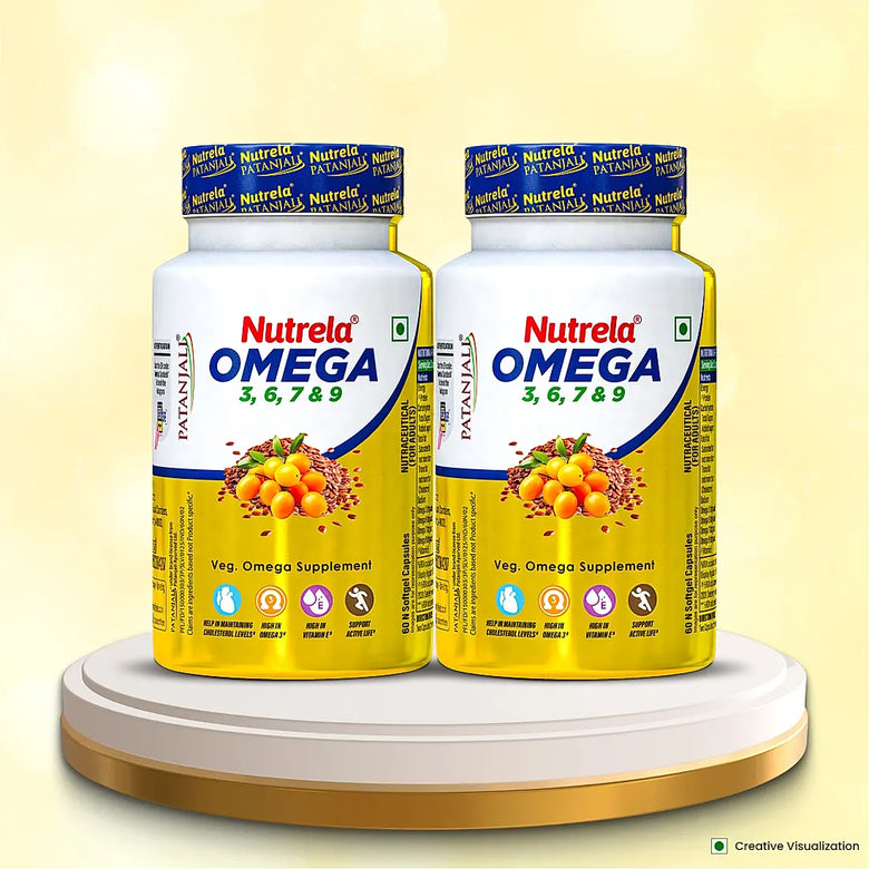 Patanjali Nutrela Organic Omega 3, 6, 7, 9 Capsules | Complete Essential Fatty Acid Supplement - Swadesiicart